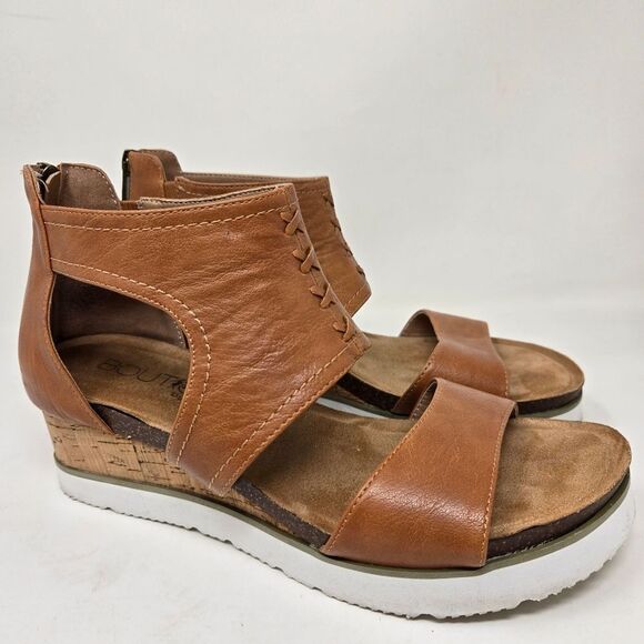 CORKYS Boutique Sandals Sugar N Spice Faux Leather Cork Wedge Sandals Sz 9 - Picture 1 of 9